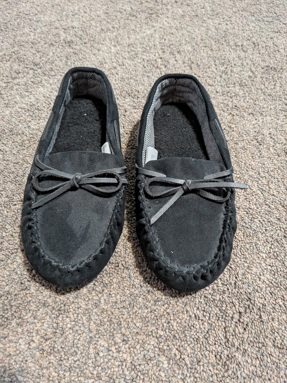 Black Suede Moccasin Slipper with Bow